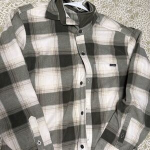 Eddie Bauer Olive and Cream Plaid Shirt